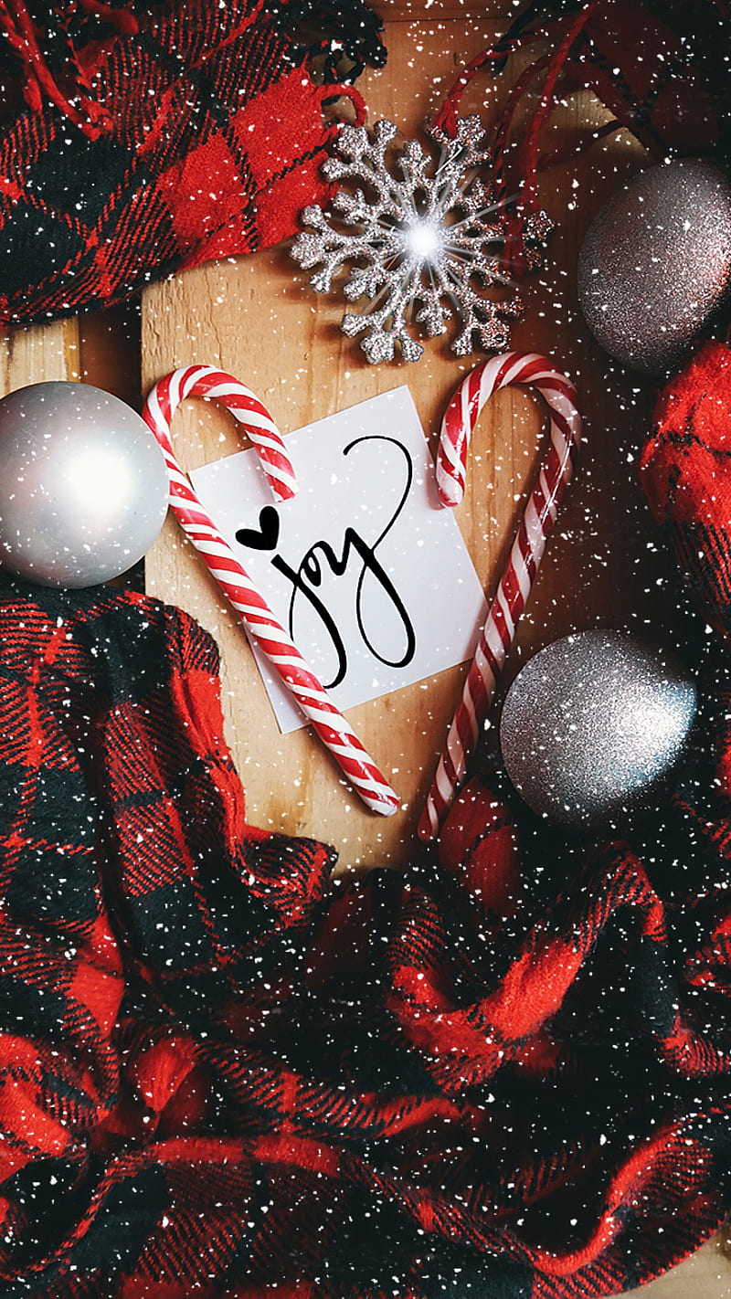 joy snow, balls, candy cane, heart, star, winter, xmas, HD phone wallpaper