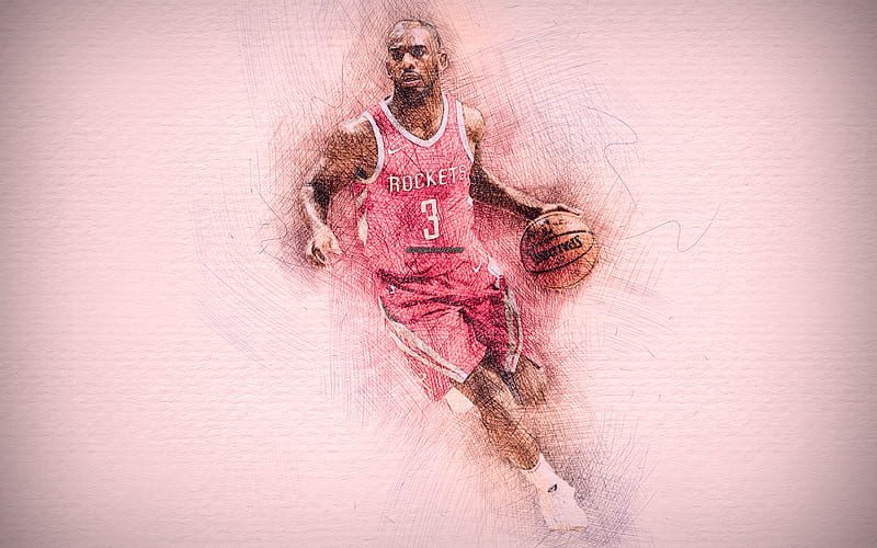 Chris Paul basketball stars, artwork, Houston Rockets, NBA, basketball, drawing Chris Paul, HD wallpaper