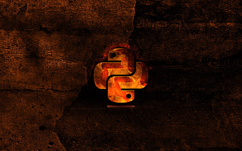 Python fiery logo, programming language, orange stone background, creative, Python logo, programming language signs, Python, HD wallpaper