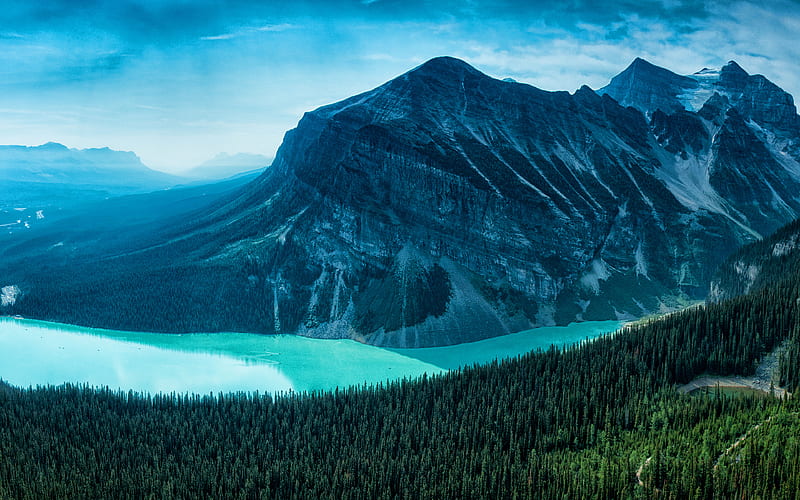 Peyto Lake, aerial view, blue lake, summer, Banff, mountains, Banff National Park, Canada, beautiful nature, Alberta, HD wallpaper