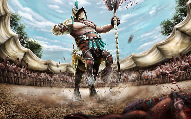 Centaur Warrunner, artwork, Dota 2, monster, centaur on arena, Dota2, Centaur Warrunner Dota, HD wallpaper