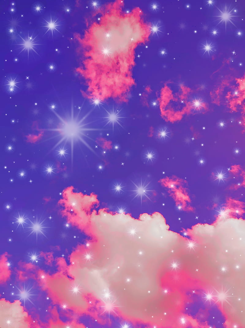 Sparkle, background, clouds, digital, lavender, pink, purple, sky violet, stars, HD phone wallpaper