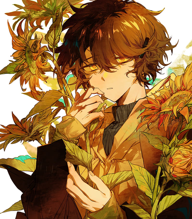 Boy, sunflowers, flowers, anime, art, HD phone wallpaper | Peakpx