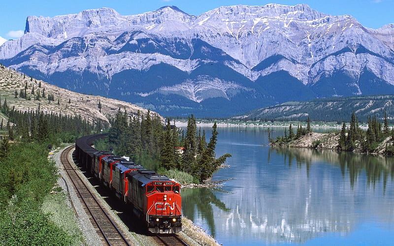 Train Travel, mountain, train, lake, ride, HD wallpaper | Peakpx