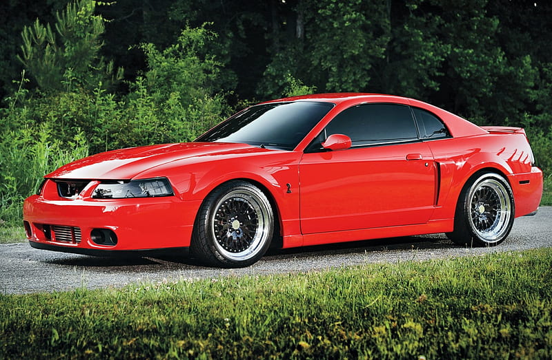 2003-Ford-Mustang-Cobra, Black Rims, Cobra, Red, Ford, HD wallpaper