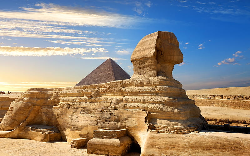 Sphinx, pyramids, desert, Cairo, Egypt, HD wallpaper