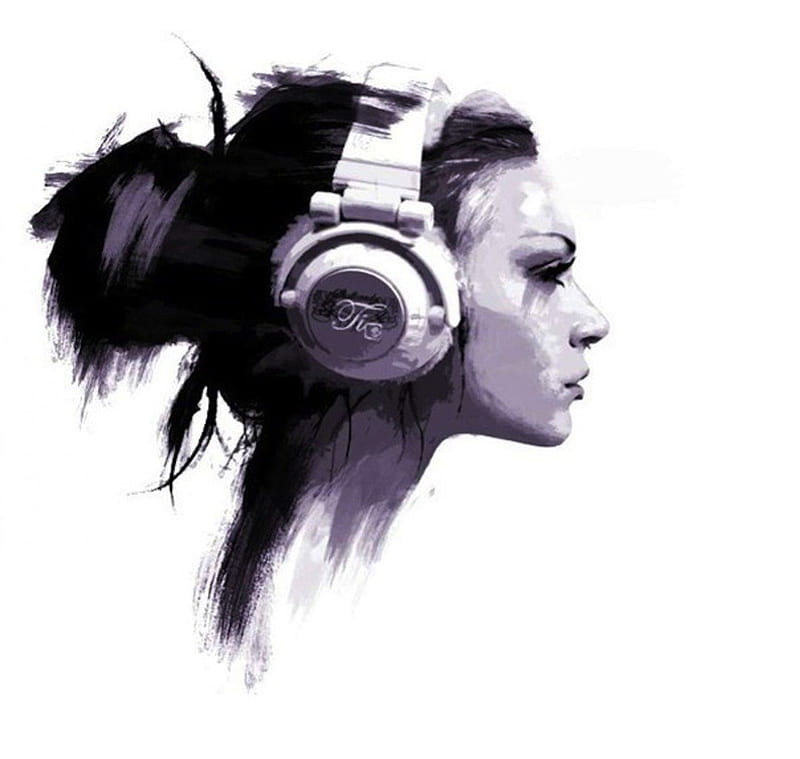 Listen to the Music, girl, music, black and white, headphones, woman, HD wallpaper