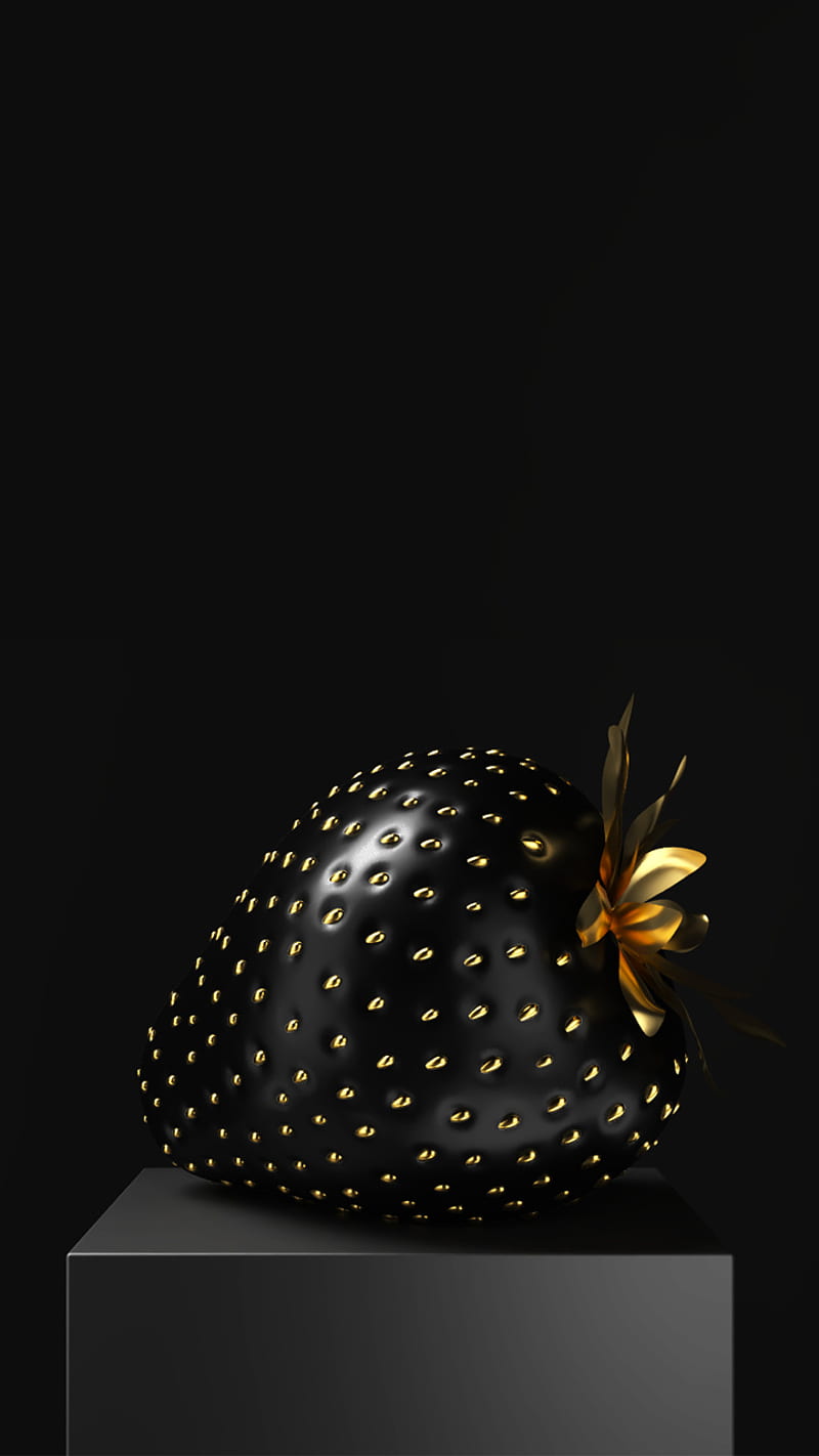 strawberry, fruit, black, gold , new, HD phone wallpaper