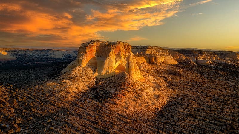 The Great Chamber, Cutler Point, Utah, sky, rocks, landscape, clouds, usa, sunset, HD wallpaper