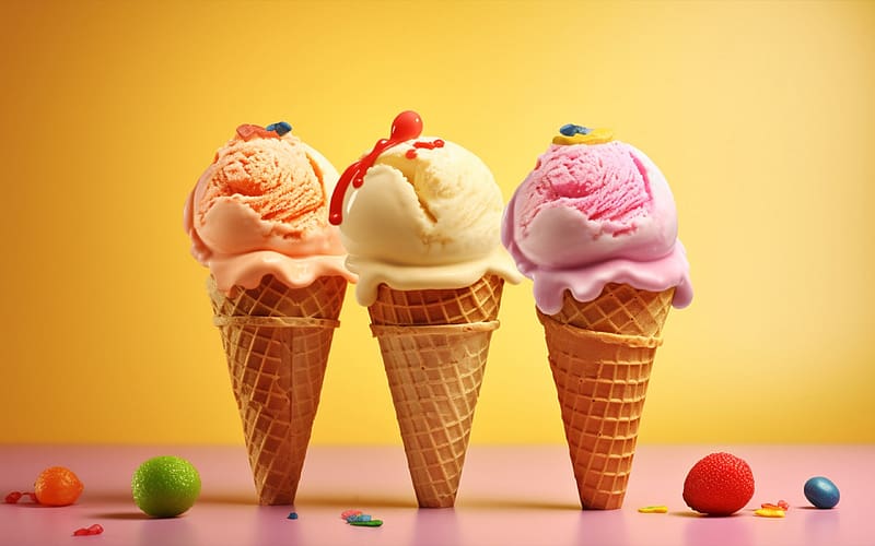 Ice Cream, vara, colorful, sweet, neuroset, dessert, cone, waffle