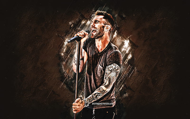 Adam Levine, american singer, Maroon 5, brown stone background, portrait, creative art, american stars, HD wallpaper