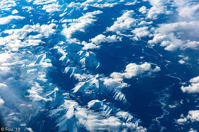 mountains, clouds, aerial view, height, view, overview, HD wallpaper