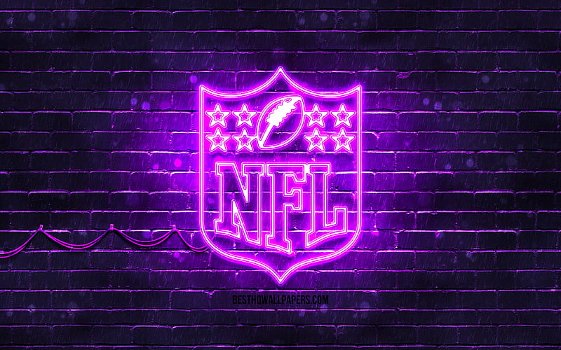 NFL violet logo violet brickwall, National Football League, NFL logo, american football league, NFL neon logo, NFL, HD wallpaper