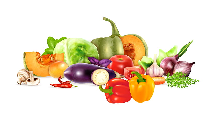 Veggies, Firefox theme, health, food, squash, eggplant, mushrooms, garlic, vegetables, peppers, HD wallpaper