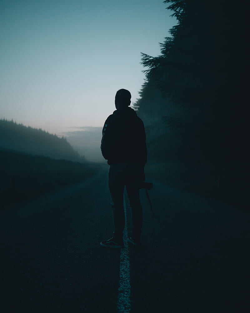 Man, alone, road, fog, dusk, dark, HD phone wallpaper | Peakpx