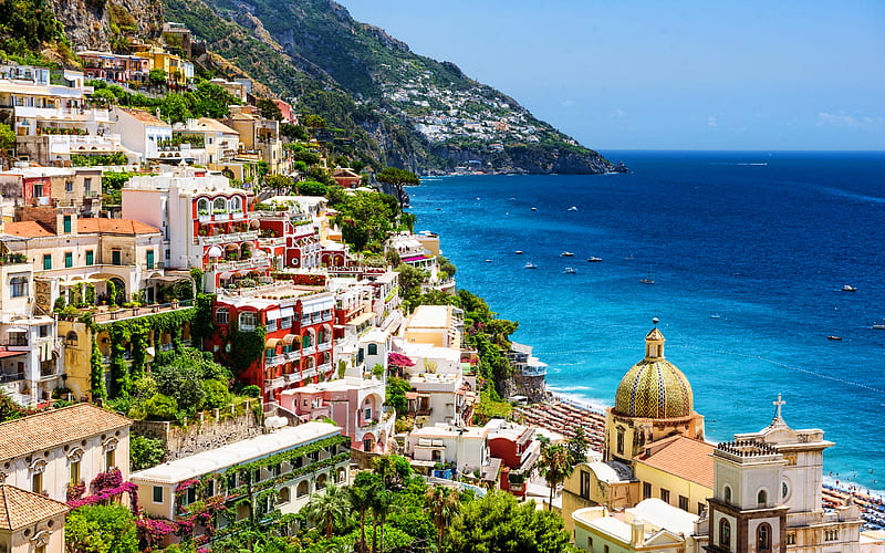 Positano, summer, sea, italian cities, Campania, Salerno, Italy, Europe, HD wallpaper