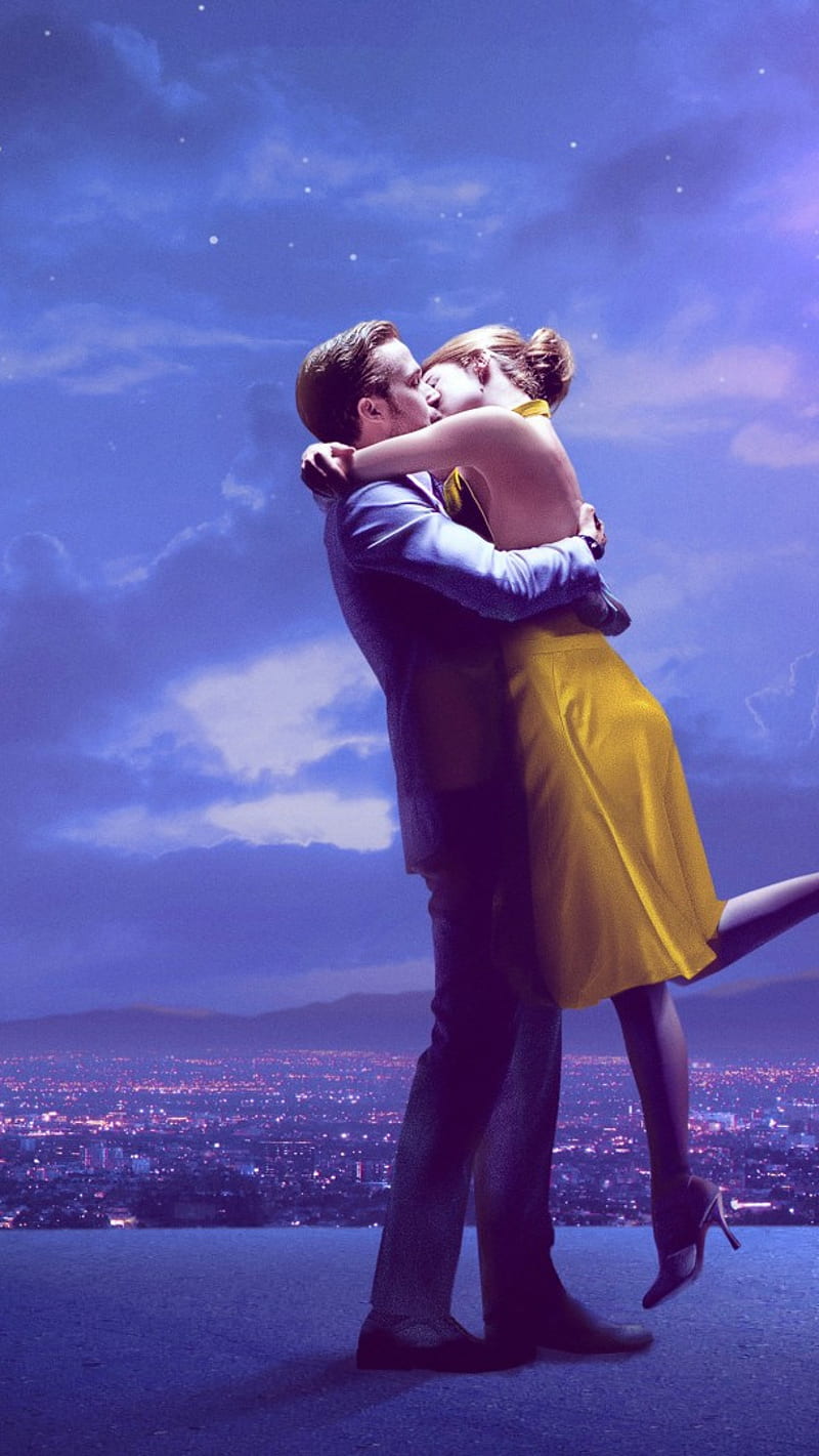 Movies-La La Land , la la land, ryan gosling, emma stone, couple kiss, kiss, HD phone wallpaper