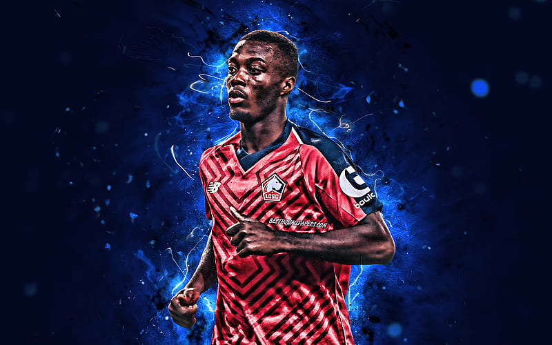 Nicolas Pepe, abstract art, Ivorian footballers, Lille FC, Ligue 1, France, Pepe, neon lights, soccer, LOSC Lille, HD wallpaper