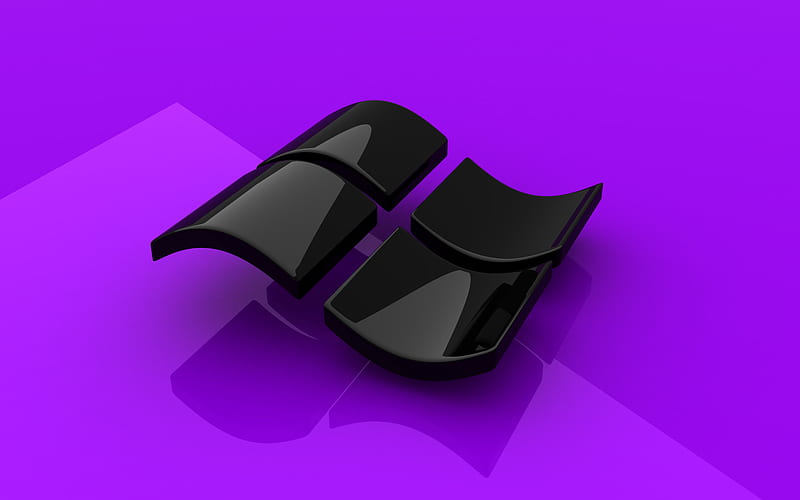 Windows 3D black logo, purple background, Windows emblem, creative 3d art, Windows, HD wallpaper