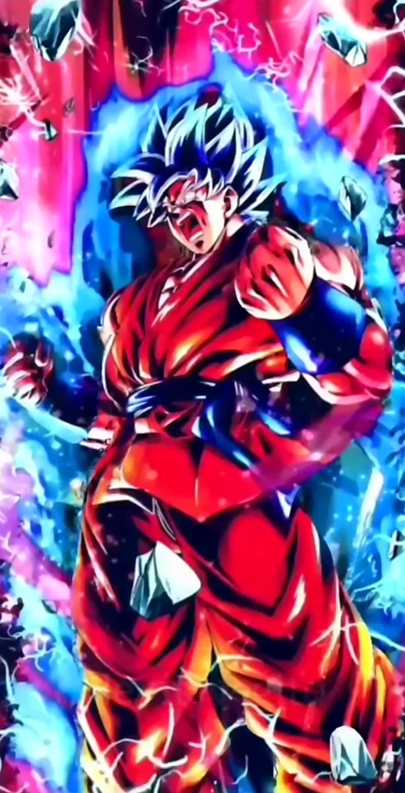 Goku, red, dragon ball z, electric blue, dbs, dragon ball super, dbz, anime, HD phone wallpaper