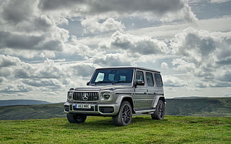 Mercedes-Benz G63 AMG, 2018, front view, new gray G63, black wheels, SUV, German cars, Gelandewagen, Mercedes, HD wallpaper