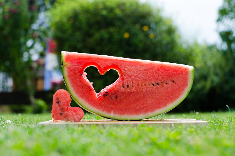 watermelon, fruit, heart, HD wallpaper