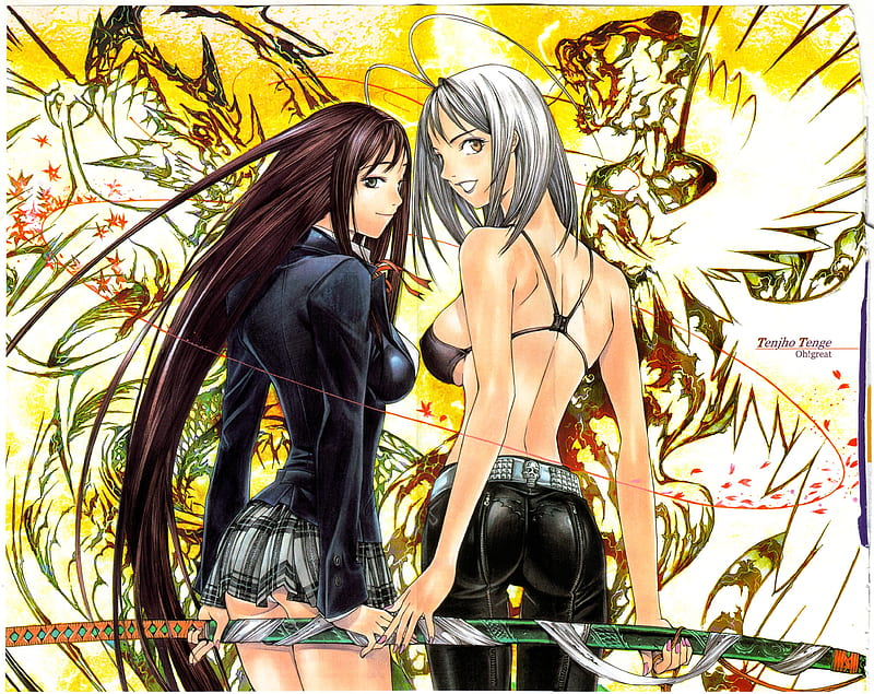 Maya and Aya, aya, maya, bonito, tenjho tenge, sword, two female, HD wallpaper