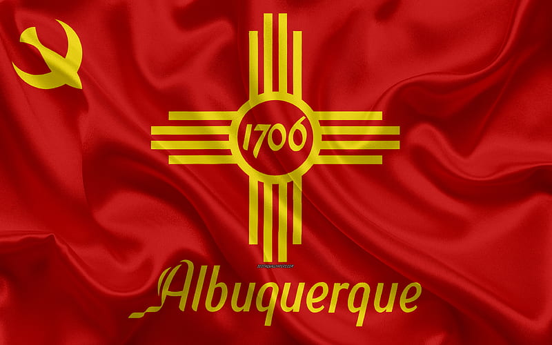 Flag of Albuquerque silk texture, American city, red silk flag, Albuquerque flag, USA, art, United States of America, HD wallpaper