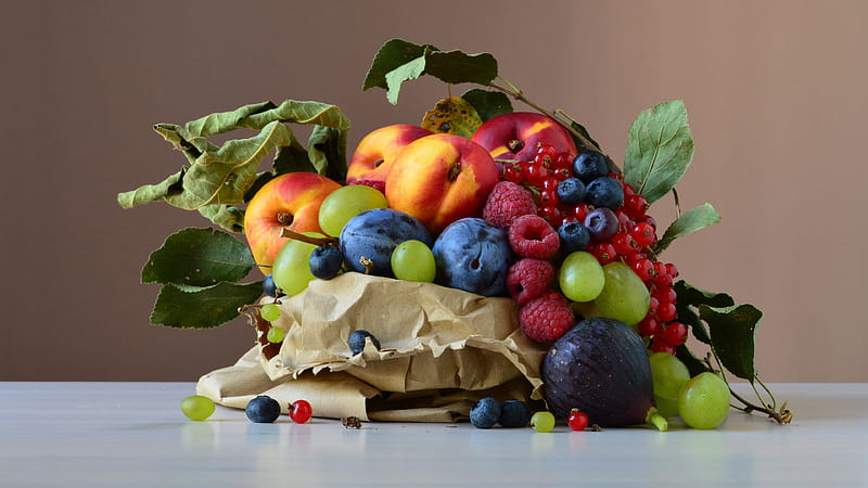 Food, Still Life, Blueberry, Currants, Grapes, Nectarine, Plum, Raspberry, HD wallpaper