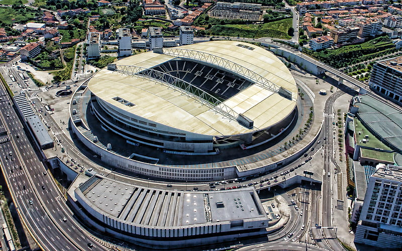Estadio do Dragao, aerial view, Porto stadium, soccer, Dragau stadium, football stadium, Porto, Portugal, Porto FC, HD wallpaper
