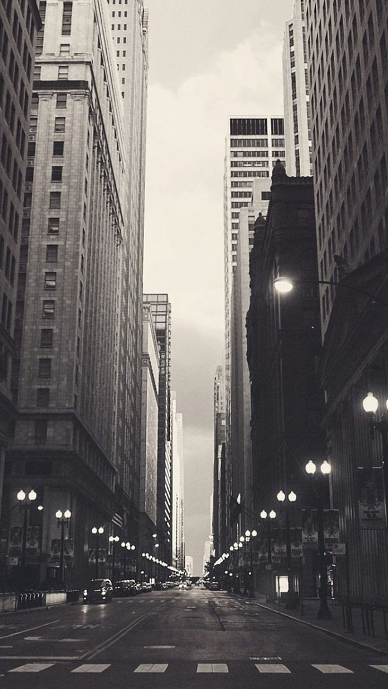 City, black, black and white, white, HD phone wallpaper