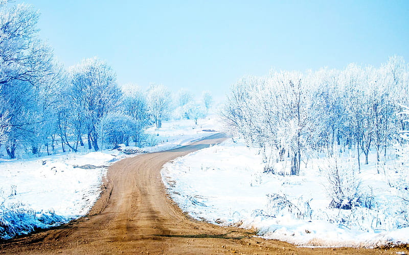 Snow Road Way, snow, road, way, nature, HD wallpaper