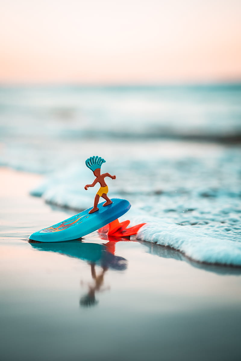 Surfing, toy, beach, sea, HD wallpaper |