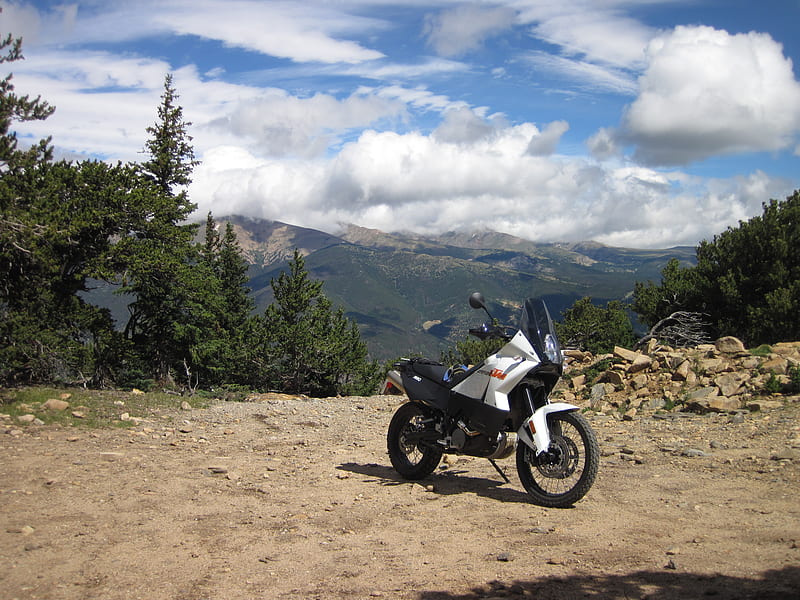 ktm, motorcycle, bike, white, cliff, mountains, HD wallpaper