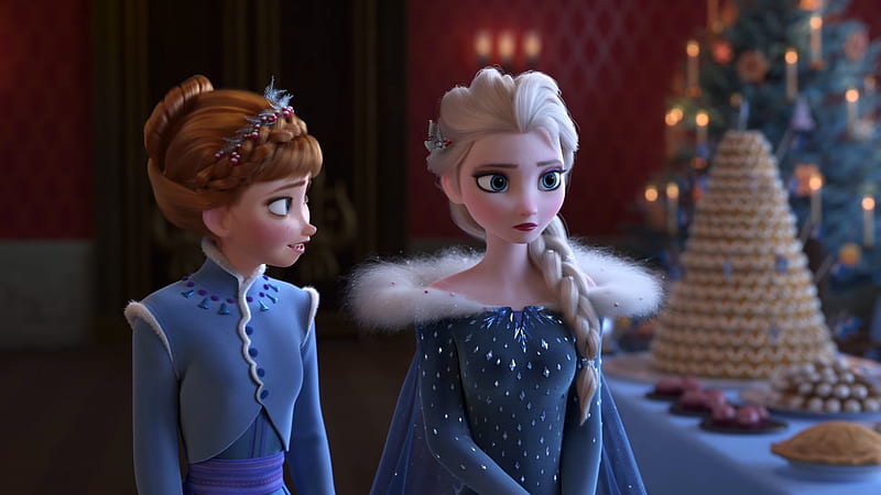Olaf's Frozen Adventure (2017), poster, anna, movie, elsa, iarna, winter, girl, snow queen, olafs frozen adventure, princess, couple, disney, blue, HD wallpaper