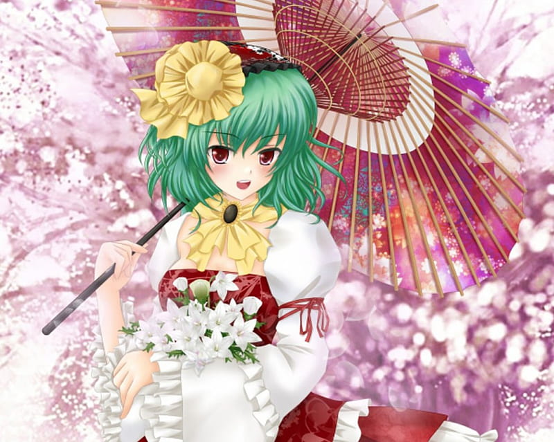 Yuuka Kazami Dress Umbrella Floral Sweet Blossom Nice Anime