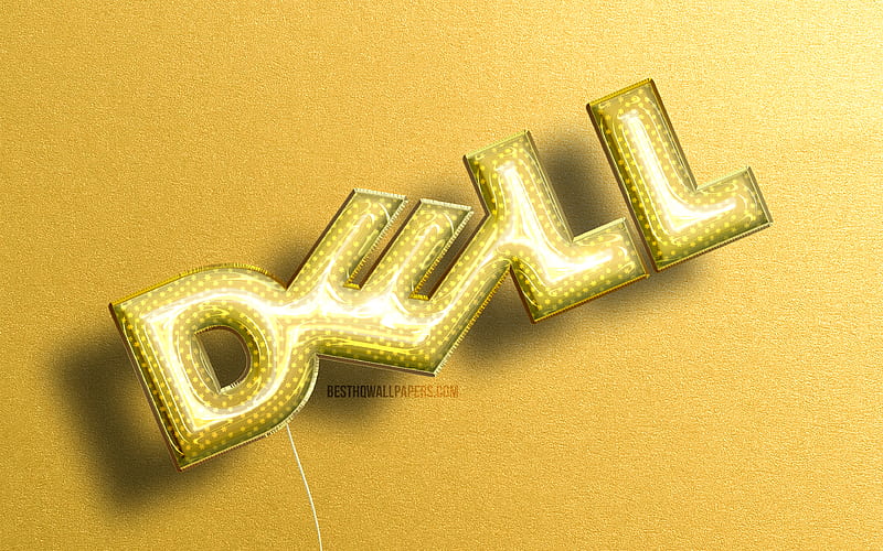 Dell 3D logo, yellow realistic balloons brands, Dell logo, yellow stone backgrounds, Dell, HD wallpaper