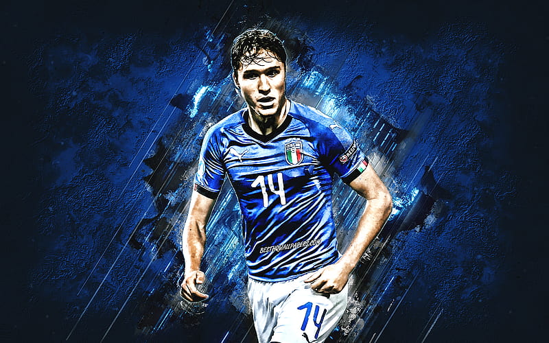 Federico Chiesa, Italy national football team, italian soccer player, portrait, blue stone background, Italy, football, HD wallpaper