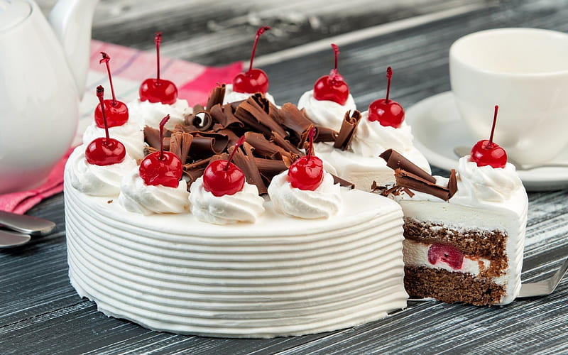 Cake, food, chocolate, valentine, sweet, dessert, fruit, cream, cherry, HD wallpaper | Peakpx