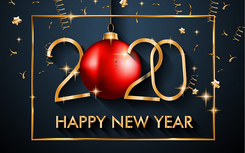 Happy New Year!, red, christmas, craciun, 2020, golden, black, new year, card, HD wallpaper