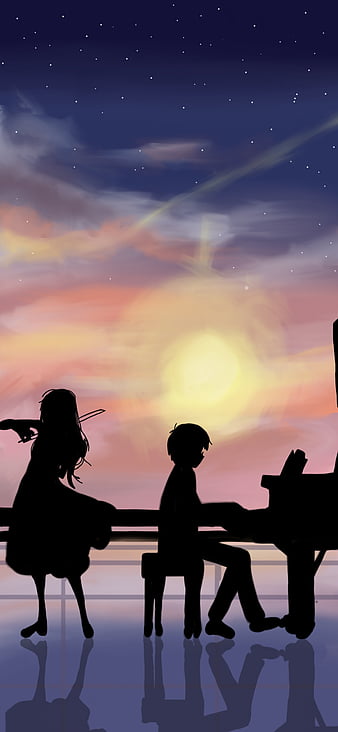 Wallpaper look, girl, anime, art, guy, silhouettes, Shigatsu wa Kimi no Uso,  Your April lie for mobile and desktop, section прочее, resolution 1920x1200  - download