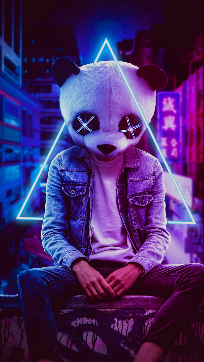 Neon panda, animals, blue, mask, triangle, zoo, HD phone wallpaper | Peakpx