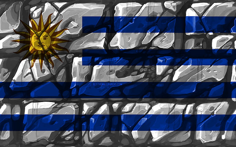 Uruguayan flag, brickwall South American countries, national symbols, Flag of Uruguay, creative, Uruguay, South America, Uruguay 3D flag, HD wallpaper