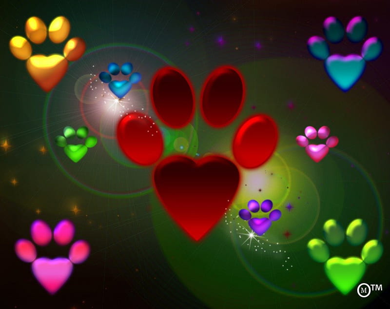 Footprints patterns, red, stars, glow, gradients, footprints, lens flares, love, HD wallpaper