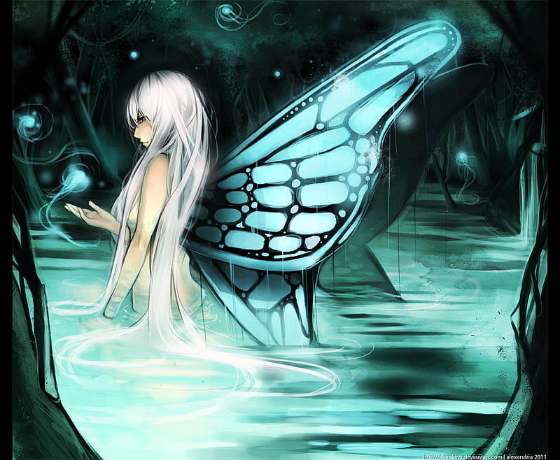 Water Sprite, female, wings, liquid, white hair, water, girl, lone, fairies,  HD wallpaper | Peakpx