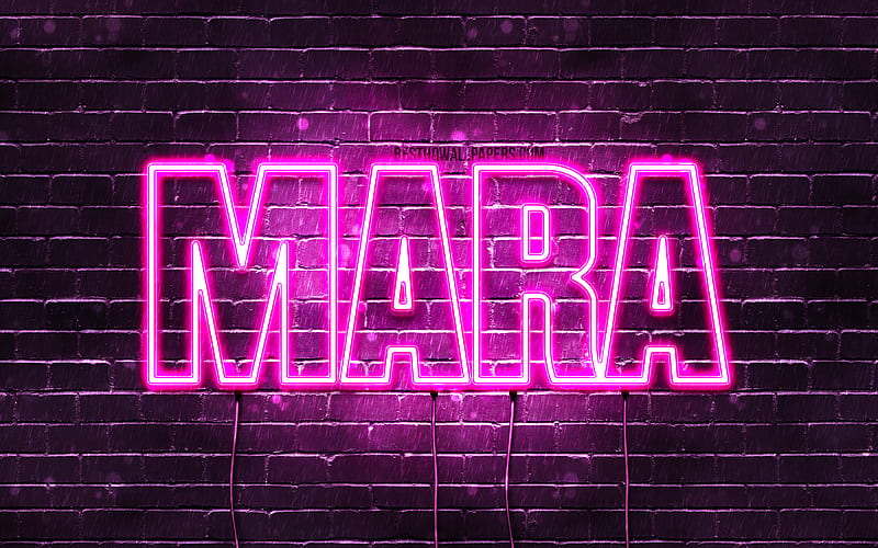 Mara with names, female names, Mara name, purple neon lights, horizontal text, with Mara name, HD wallpaper