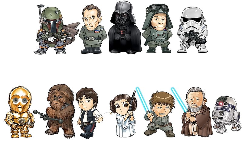 Cartoon, Star Wars, Darth Vader, Stormtrooper, R2 D2, Humor, Chewbacca, Obi Wan Kenobi, C 3Po, Han Solo, Boba Fett, Princess Leia, HD wallpaper
