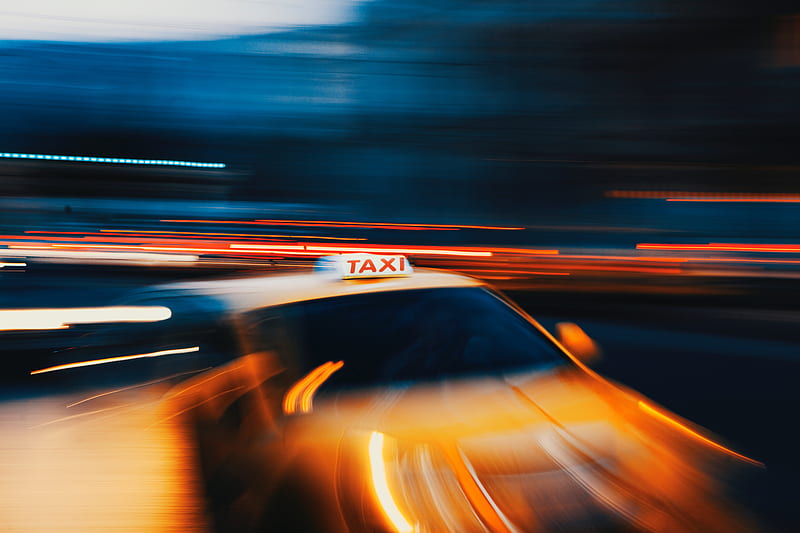 taxi, blur, long exposure, motion, light, HD wallpaper