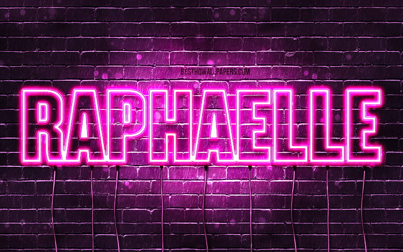 Raphaelle with names, female names, Raphaelle name, purple neon lights, Happy Birtay Raphaelle, popular french female names, with Raphaelle name, HD wallpaper