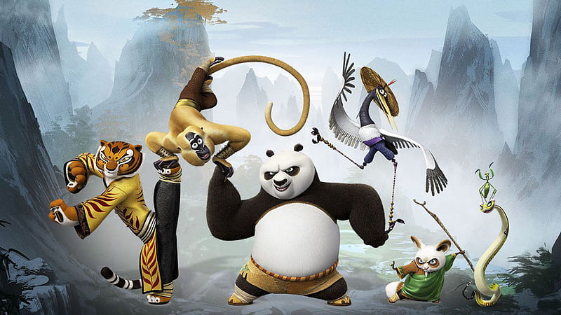 Po Tigress Monkey Viper Master Shifu Kung Fu Panda Cartoon Cartoon, HD wallpaper